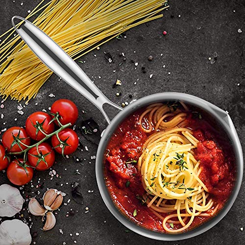 Fracoda 2.0 Quart Stainless Steel Pot Saucepan with Glass Strainer Lid, Sauce Pot with Two Side Spouts, Induction Cooking Pot, Multipurpose Sauce Pan with Lid for Cooking