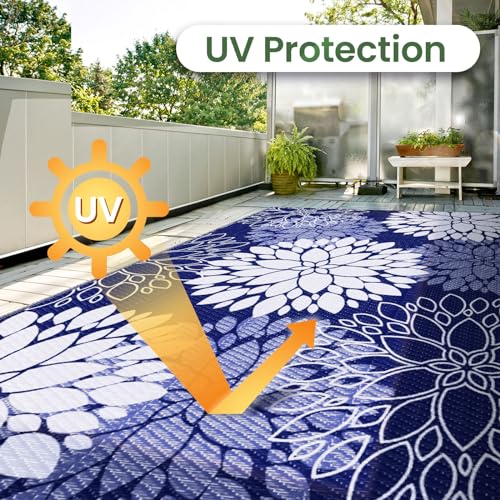 LuxStep Outdoor Rug Waterproof Outdoor Plastic Straw Rug Reversible Patio Rug Mat Outdoor Decor Large Area Mats for RV, Picnic, Backyard, Deck, Balcony, Porch, Beach, Camping, 5' x 8' Blue