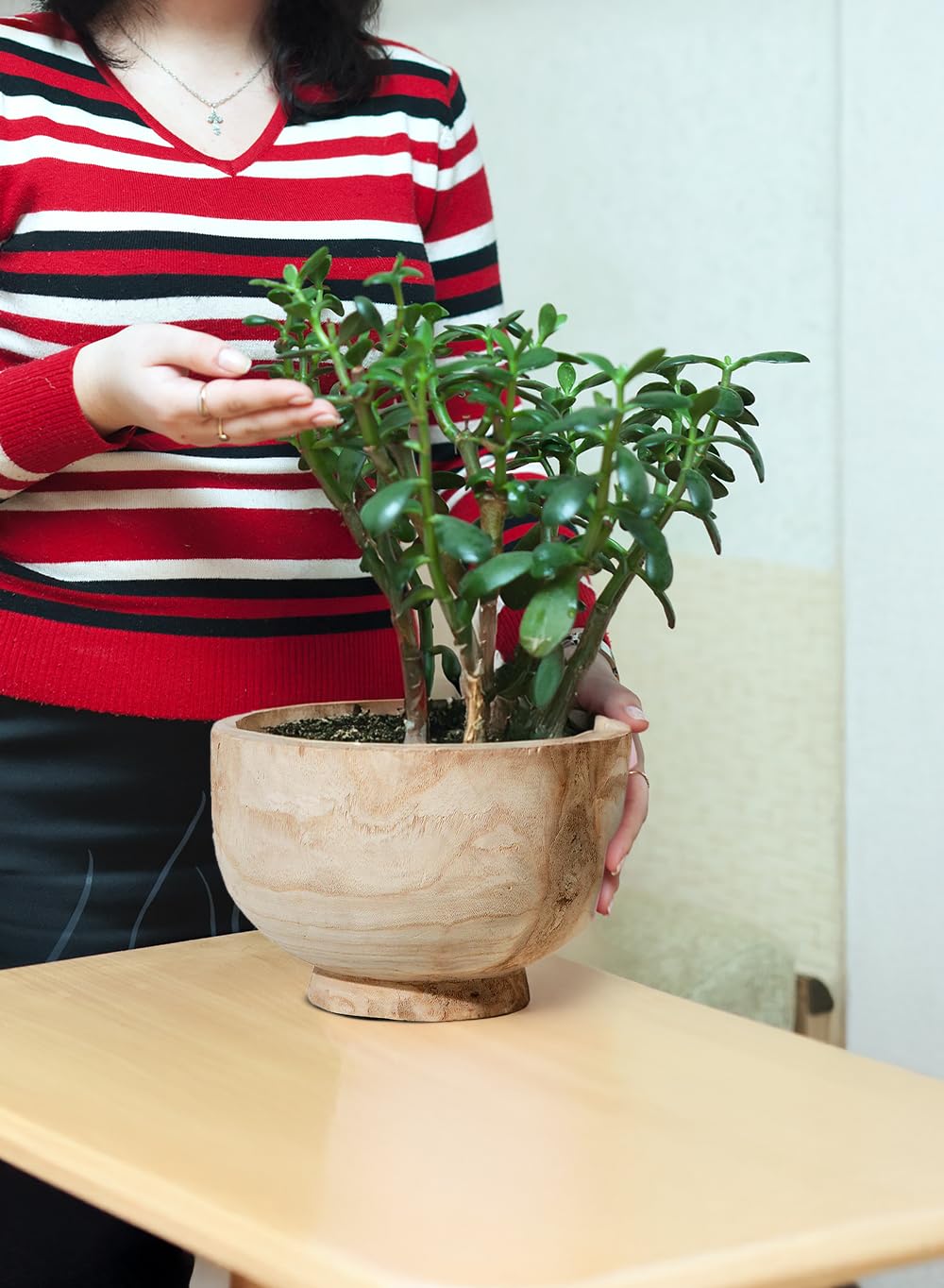 Serene Spaces Living Paulownia Wood Decorative Bowl – Handmade Round Wood Bowl for Home Décor, Centerpieces, Wedding, Parties, and Floral Arrangements, 7" Tall & 11" Diameter