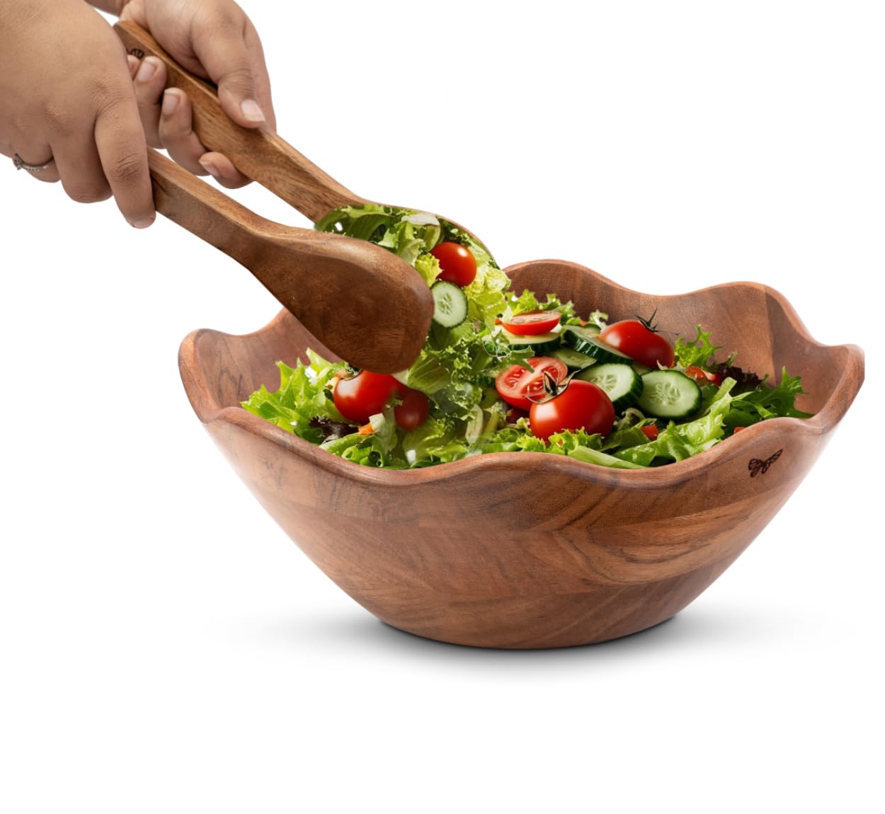 Melvvi Large Wooden Salad Bowl Set with 2 Small Bowls and 2 Serving Utensils | 12" & 6" Acacia Wood Bowls for Food | Great Gift for Kitchen & Dining (Natural Set of 5) (Natural Set of 3)