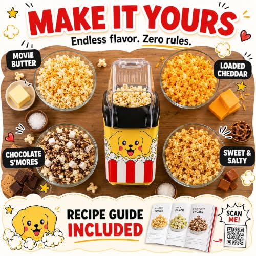 Pupcorn Popcorn Machine – Cute Puppy Air Popper Popcorn Maker, Oil-Free