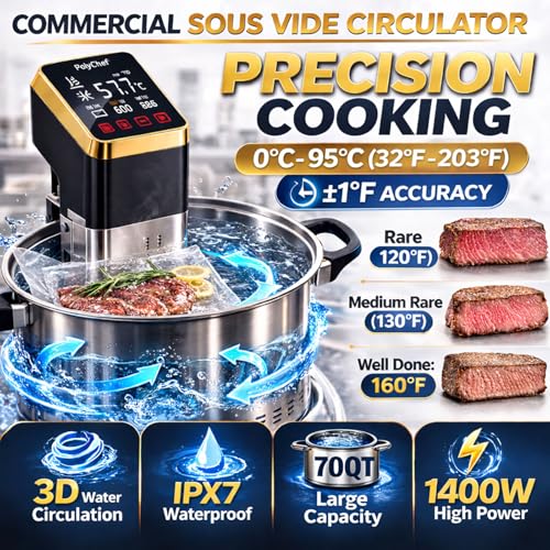 Commercial Sous Vide Cooker 1400W, Immersion Circulator with Precise Temperature Control & Timer, Large LCD Display, IPX7 Waterproof, Fast Heating Pump, Sous Vide Machine for Home & Commercial Use