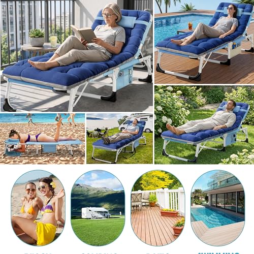 ABORON 4-in-1 Lounge Chair with Face & Arm Holes for Tanning, 440LB Heavy-Duty Folding Recliner with Plush Cotton Cushion, No Assembly Tri-Fold Guest Bed for Sunbathing, Poolside, Office Nap & Camping