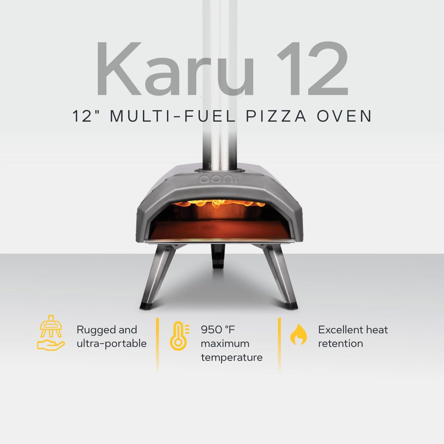 Ooni Karu 12 Multi-Fuel Outdoor Pizza Oven – 12 Inch Pizzas in 60 Seconds - Portable Wood and Gas Fired Pizza Oven with Pizza Stone, Dual Fuel Ooni Pizza Oven