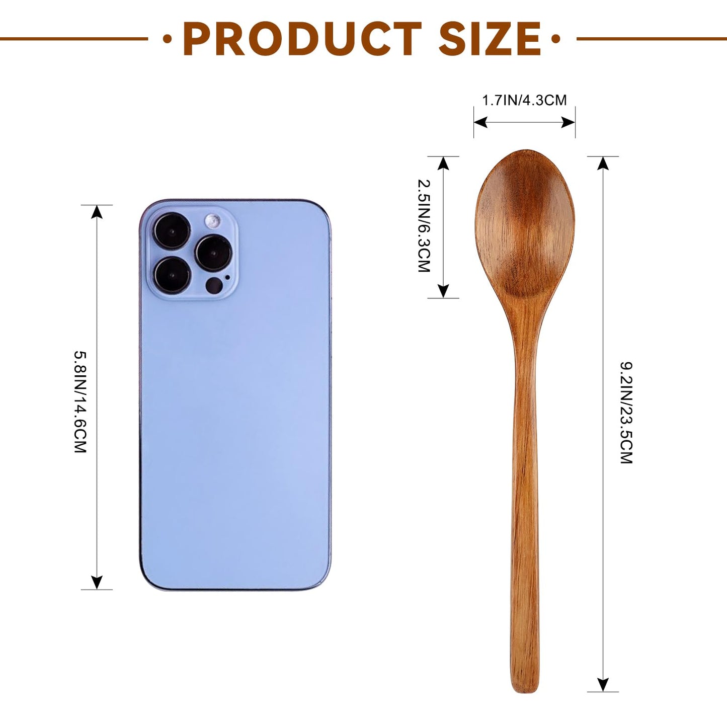 6 Pcs Wooden Spoons, 9 Inch Wood Soup Spoons for Cooking Mixing Eating,Oval Long Handle Spoon for Tea Jam Coffee Sugar Ice Cream and Bath Salts