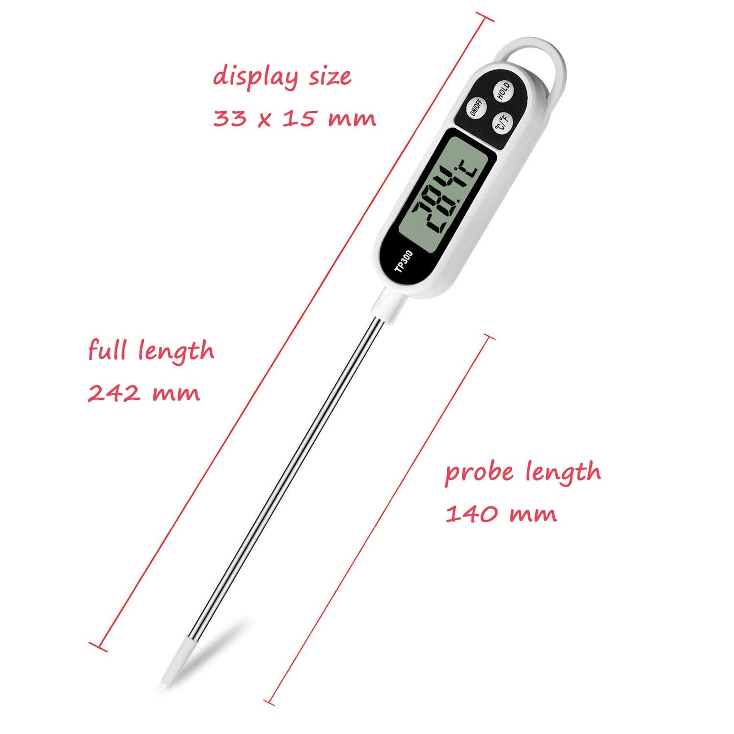 Digital Meat Food Thermometer for Cooking Kitchen BBQ, Probe Instant Read Thermometer with Long Probe for Candy Candle Milk Yogurt Deep Fry Roast Baking Temperature