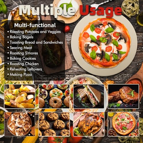 FLYZZA 12.4" Round Pizza Stone, Heavy Duty Cordierite Pizza Pan for Grilling & Pizza Oven, High Temperature Resistant Baking Stone for Pizza, Bread, Meat and More