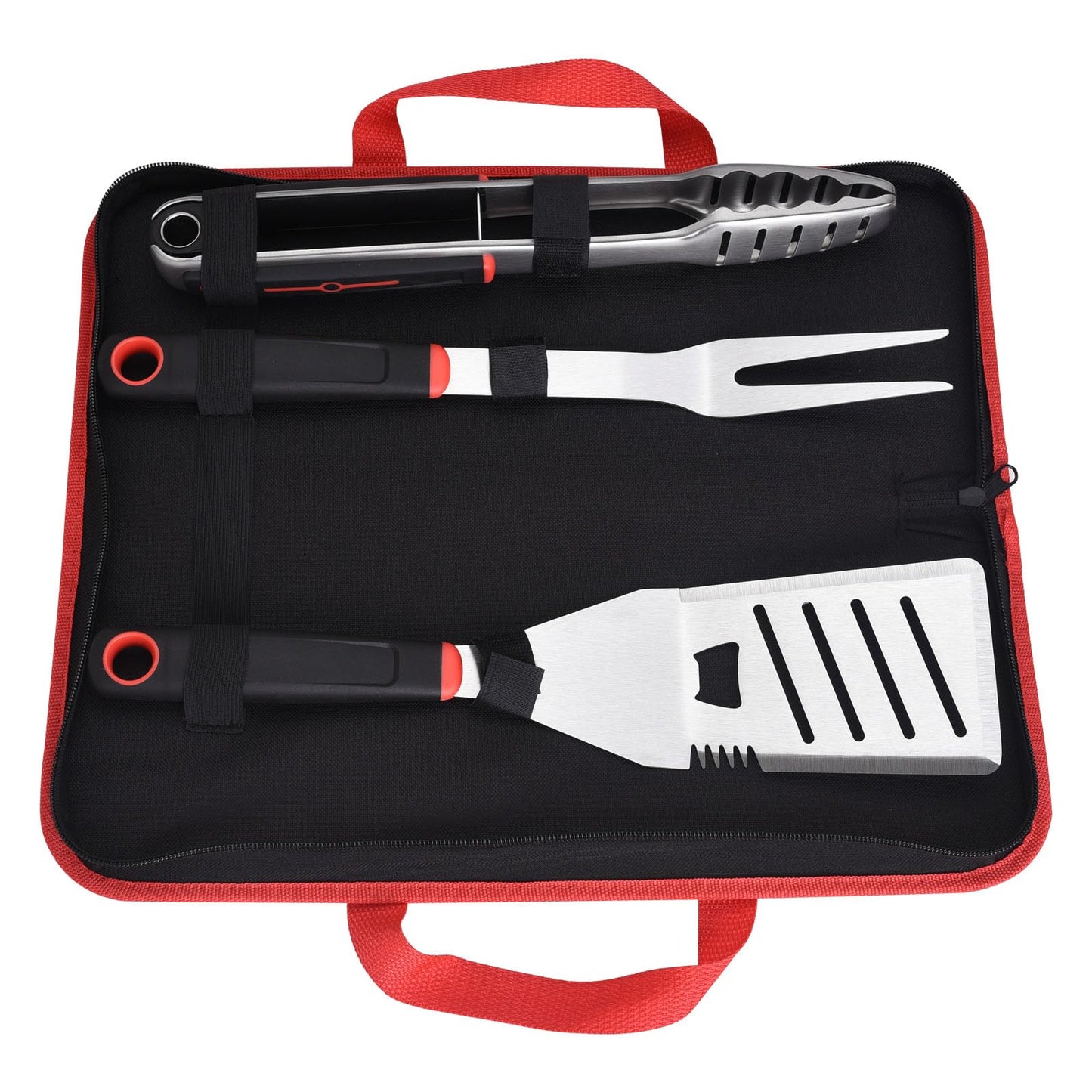BBQ Tools Set, Heavy Duty Stainless Steel Spatula, Fork & Tongs with Portable Bag, Essential Accessories for Barbecue Outdoor Grill, Grilling Gifts for Men Dad Camp Chef