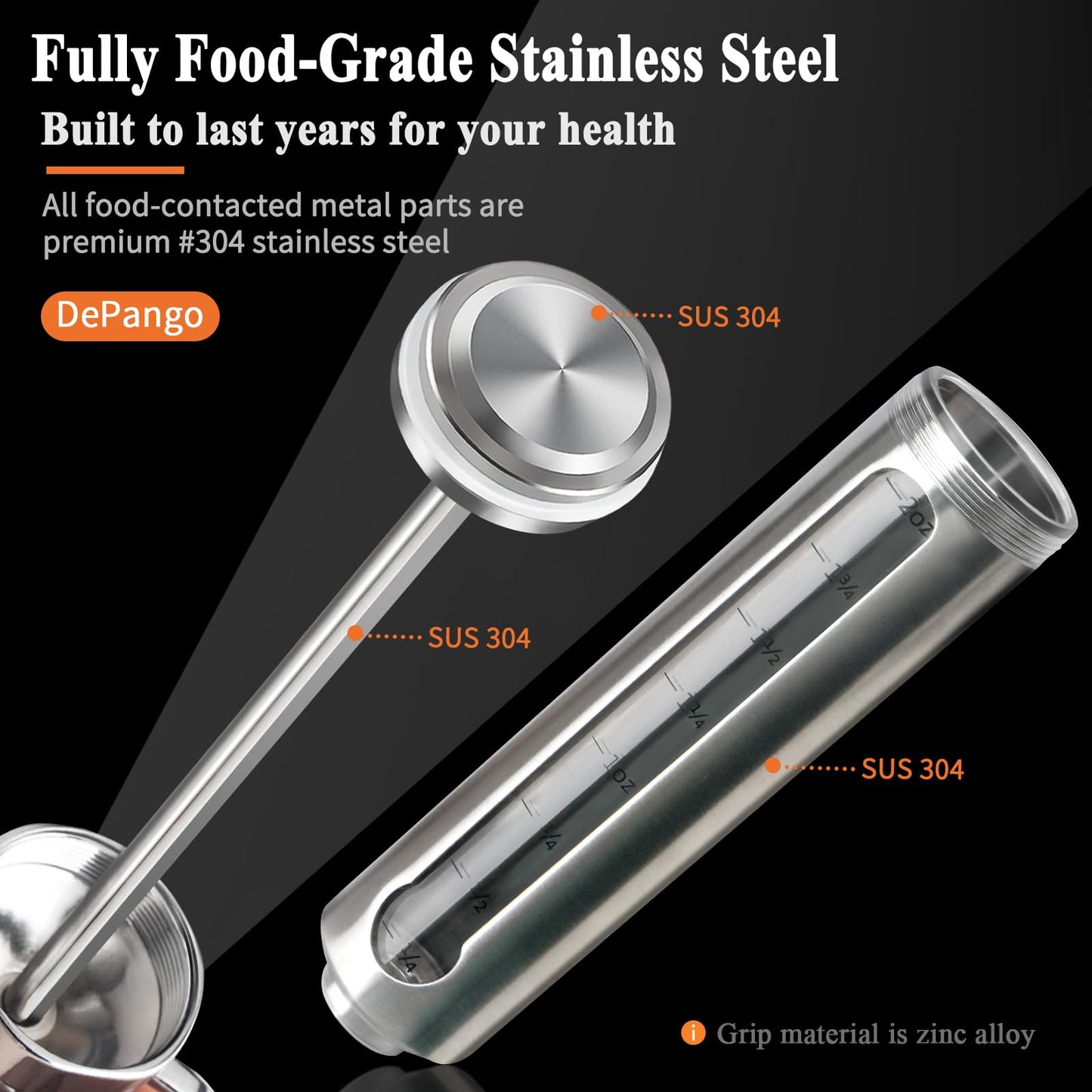 DePango Meat Injector, Stainless Steel Marinade Injector Flavor Syringe Kit with 2-oz Measurement Window for Smoker Food BBQ Grill, Cooking Turkey Chicken Steak Beef Brisket Pork-Chops, 3 Meat Needles