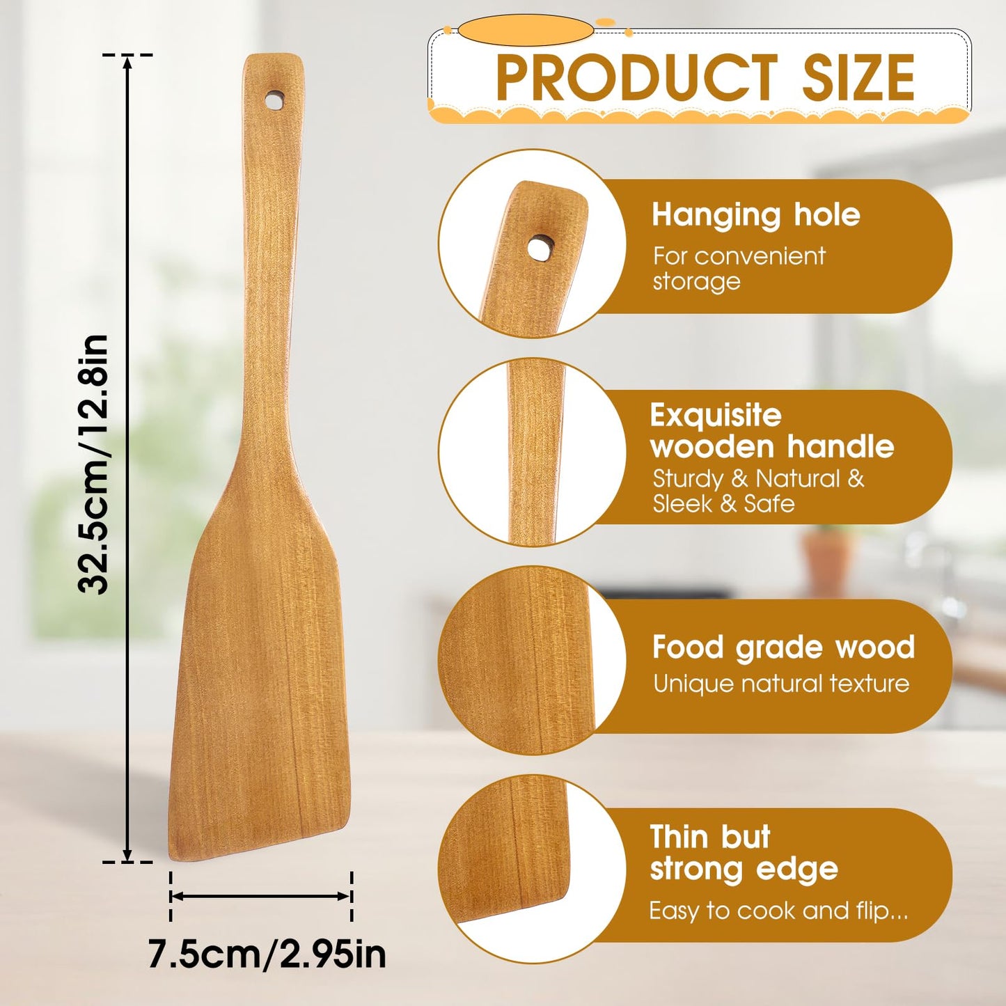 Wooden Spatula Fish Spatula Egg Wood Flipper Turner Non Stick Wood Cooking Kitchen Utensil Flat Wooden Kitchen Wok Spatul for Mixing Frying Fish Egg Cooking Wok