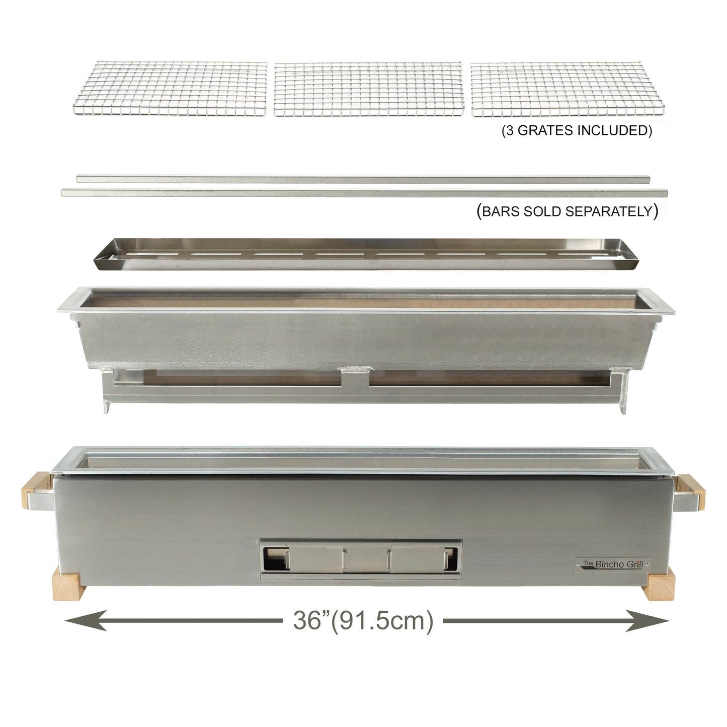 Bincho Grill GR915L Yakitori Charcoal Grill, 36” Japanese Style Tabletop Robata BBQ – Stainless Steel, Commercial Grade, Hibachi for Skewers – Authentic, Heavy-Duty, Rust-Resistant