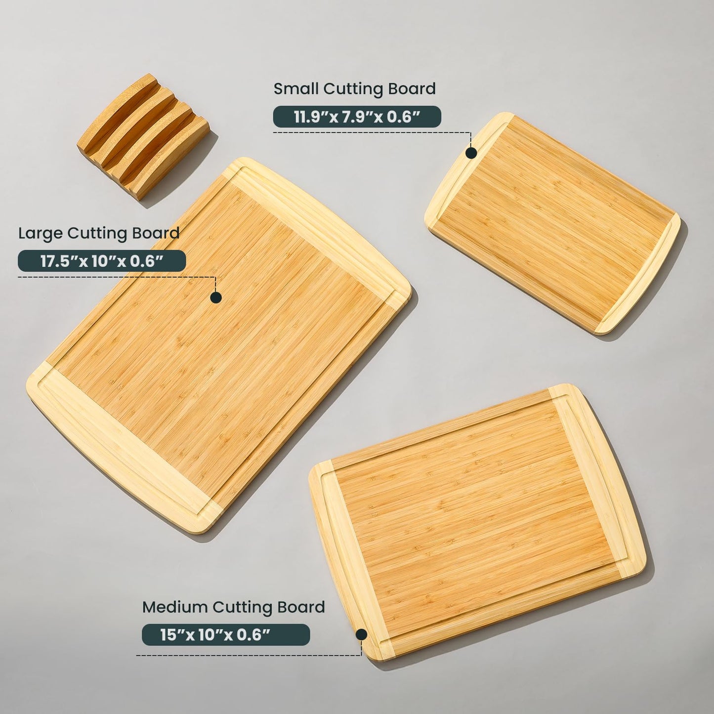 Hiware Extra Large Bamboo Cutting Board with Holder, Durable Wood Cutting Board for Kitchen with Juice Grooves & Built-in Handles, Heavy Duty Chopping Board for Meat, Vegetables - Two Tone, Set of 3