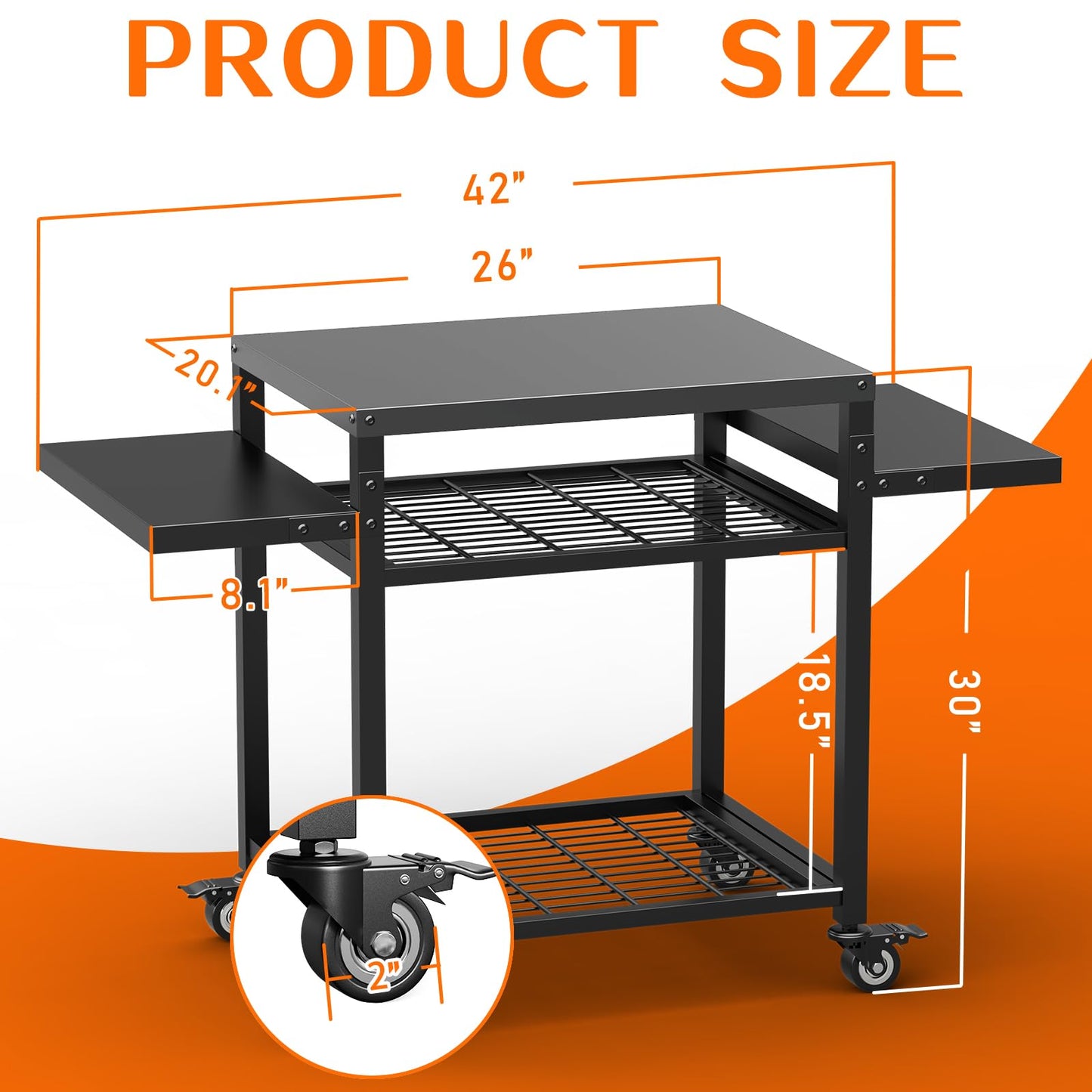 Yozoia Outdoor Grill Table, Movable Grill Cart for Blackstone Griddle, Pizza Oven Stand for Onni, Kitchen Cooking Prep Table BBQ Cart for Party, Bar, Camping