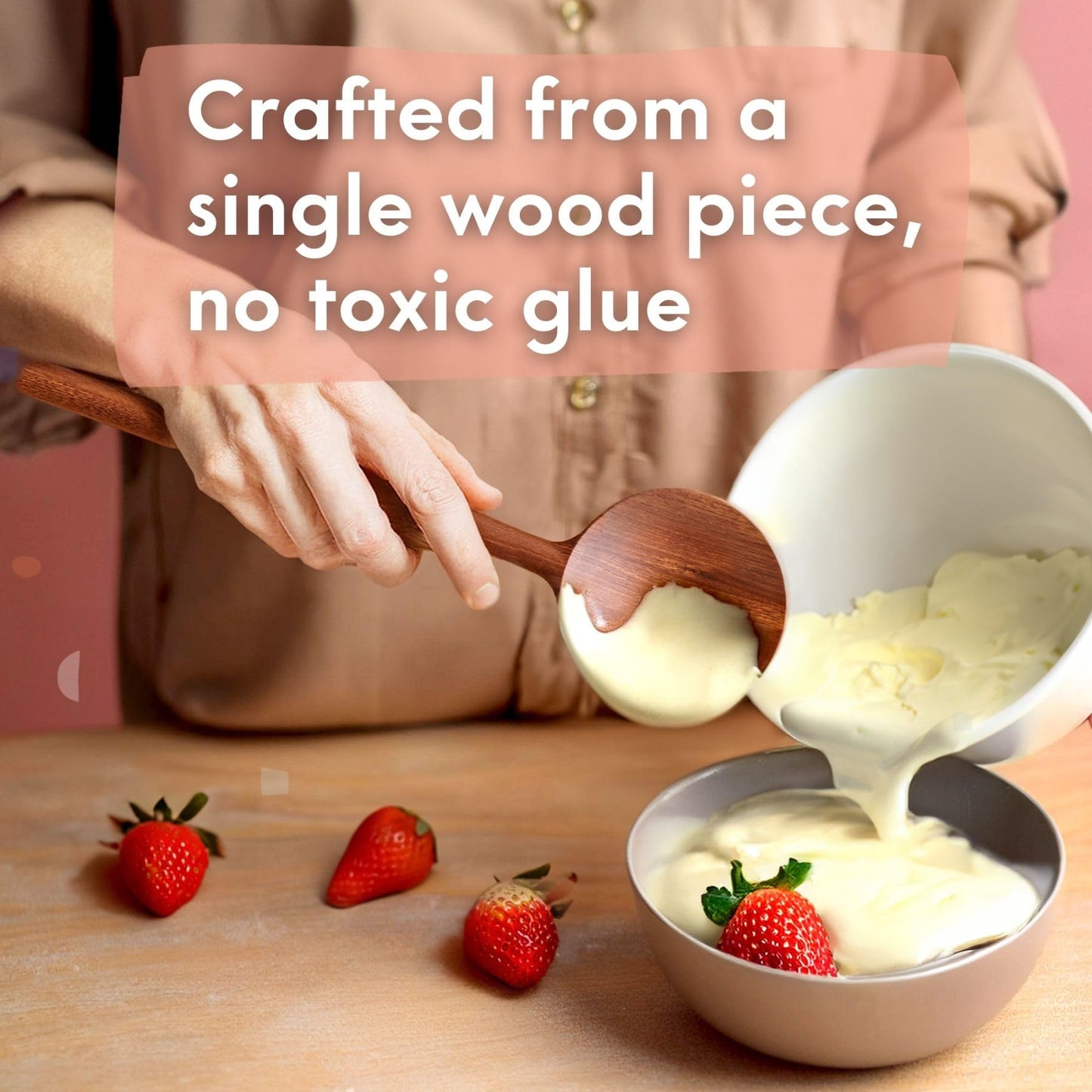 Non-Toxic Wooden Spoons for Cooking– 7-Piece Kitchen Utensils Set, Glue-Free & One-Piece Cooking Utensils, Natural Wooden Utensil Set with Plant-Based Finish, Free of Forever Chemicals