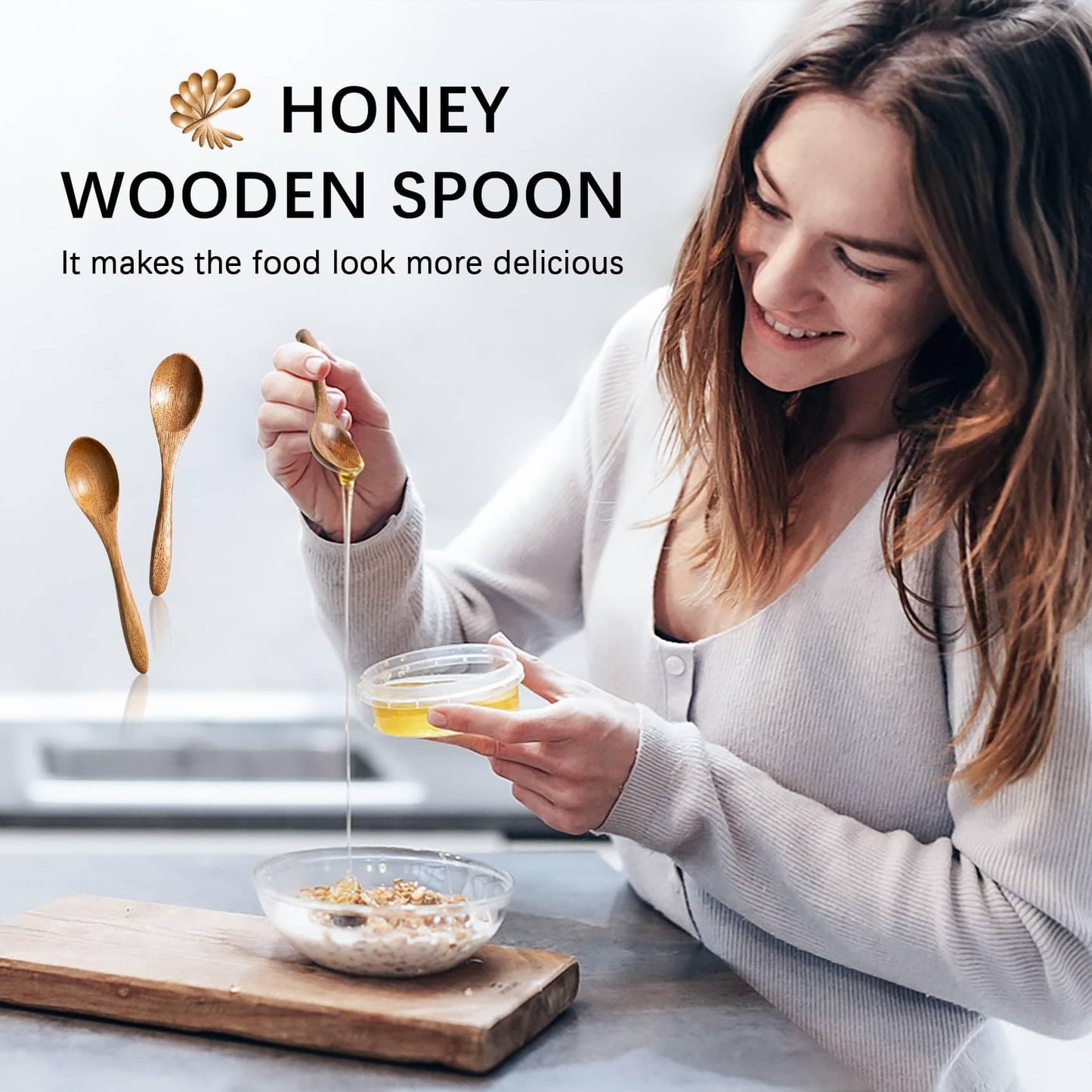 Hefild 7 PCS Small Wooden Spoons, 5.8 Inch Honey Spoons for Tea, Acacia Wooden Honey Teaspoon for Coffee, Little Tiny Wood Spoons, Bamboo Table Spoon for stirring, Wooden Spoons for Utensils Set