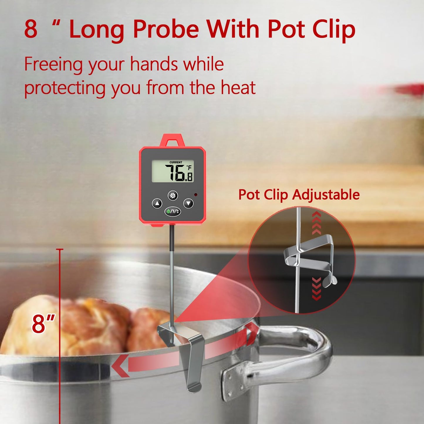 Timloon Waterproof Digital Candy Thermometer for Candy Making, Instant Read Cooking Thermometer with Pot Clip, Backlight LCD, 8" Long Probe, Temperature Alarm, ℃/℉ Switch for Kitchen, Outdoor BBQ