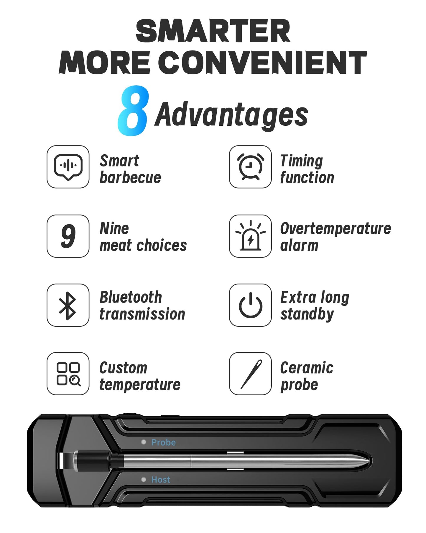 Beofinest Wireless Meat Thermometer, 500ft Range, Bluetooth, Digital, Smart App Control for Grilling, Smoking, BBQ, Oven, Grill, Smoker, Rotisserie