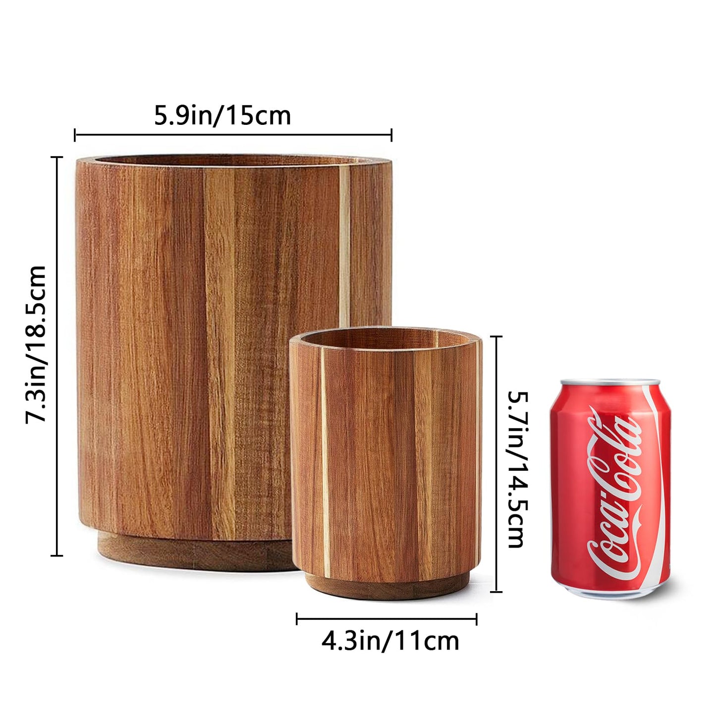 Sameme Acacia Wood Utensil Holder for Kitchen Counter, 360° Rotating 7.3"+5.7" Large Cooking Utensil Holder,Kitchen Utensil Crock for Countertop,Farmhouse Kitchen Decor,Spatula Holder Set of 2