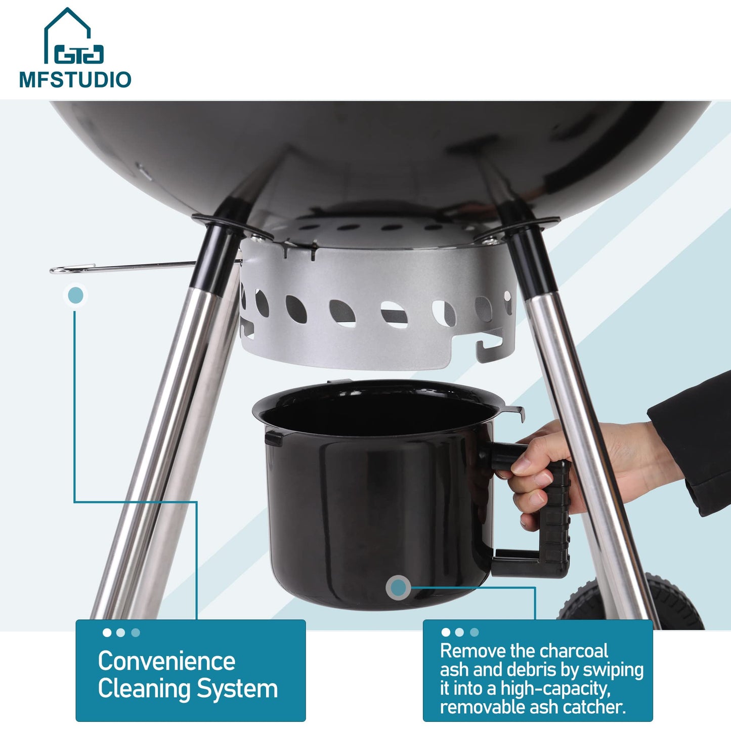 MFSTUDIO 22" Master Kettle Charcoal Grill, Premium Outdoor Barbecue Grill with Thermometers, Porcelain-Enameled Lid & Ash Catcher, Black