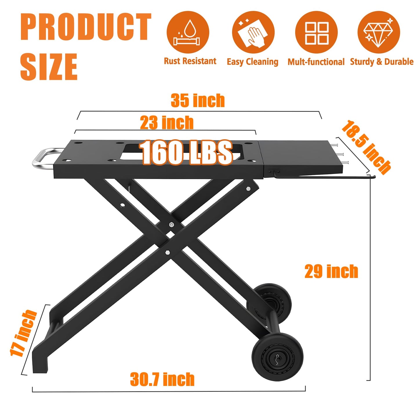 KEESHA Foldable Grill Stand for Blackstone 22'' and 17'' Griddle 1814 1971 1832 1666 1840, Portable Grill Cart Table for Outdoor and Indoor with Wheels