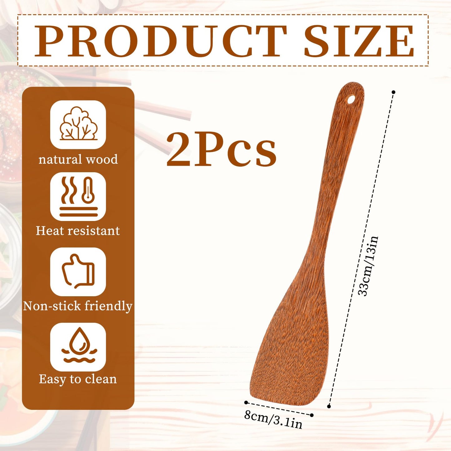 2pcs Wooden Spatula for Cooking Angled Flat Spatula Chicken Wing Wooden for Cooking Kitchen Turner Flat Frying Wood Utensil for Kitchen Cookware (13 Inch)