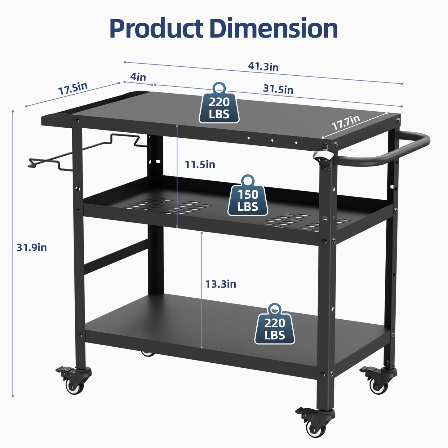 TOLEAD Outdoor Grill Cart, Grill Tables for Outside, Grill Carts Outdoor with Wheels, BBQ Cart Outdoor Prep Table, Pizza Oven Table for Outside, Griddle, Patio