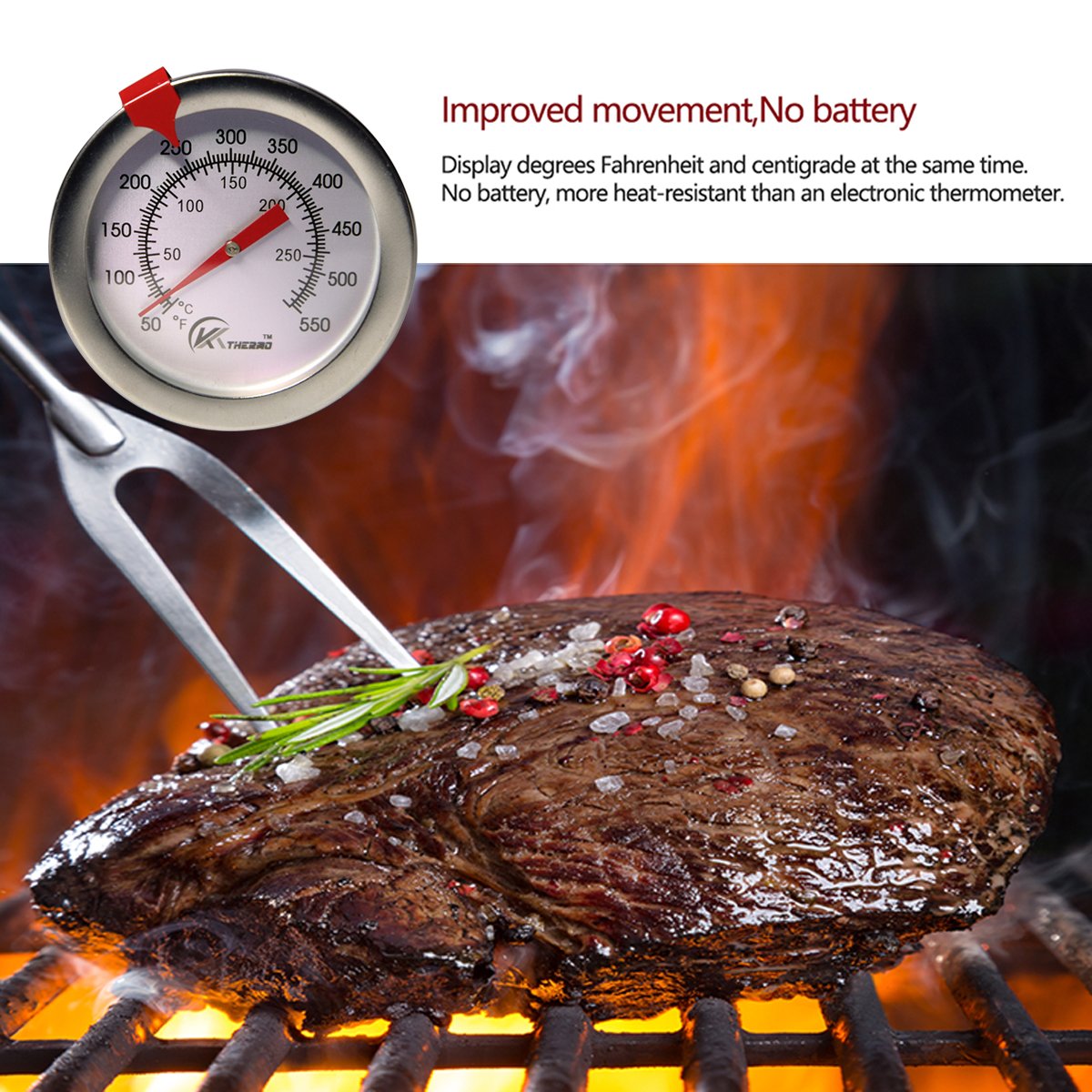 KT THERMO Deep Fry Thermometer with Instant Read,Dial Thermometer,6" Stainless Steel Stem Meat Cooking Thermometer,Best for Turkey,BBQ,Grill