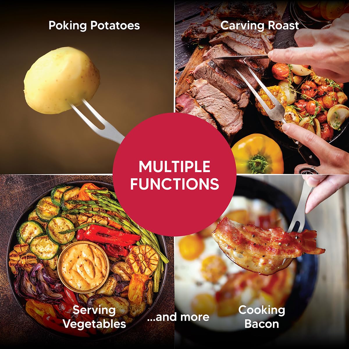 HIC Kitchen Granny Fork, Japanese Stainless Steel and Walnut Handle