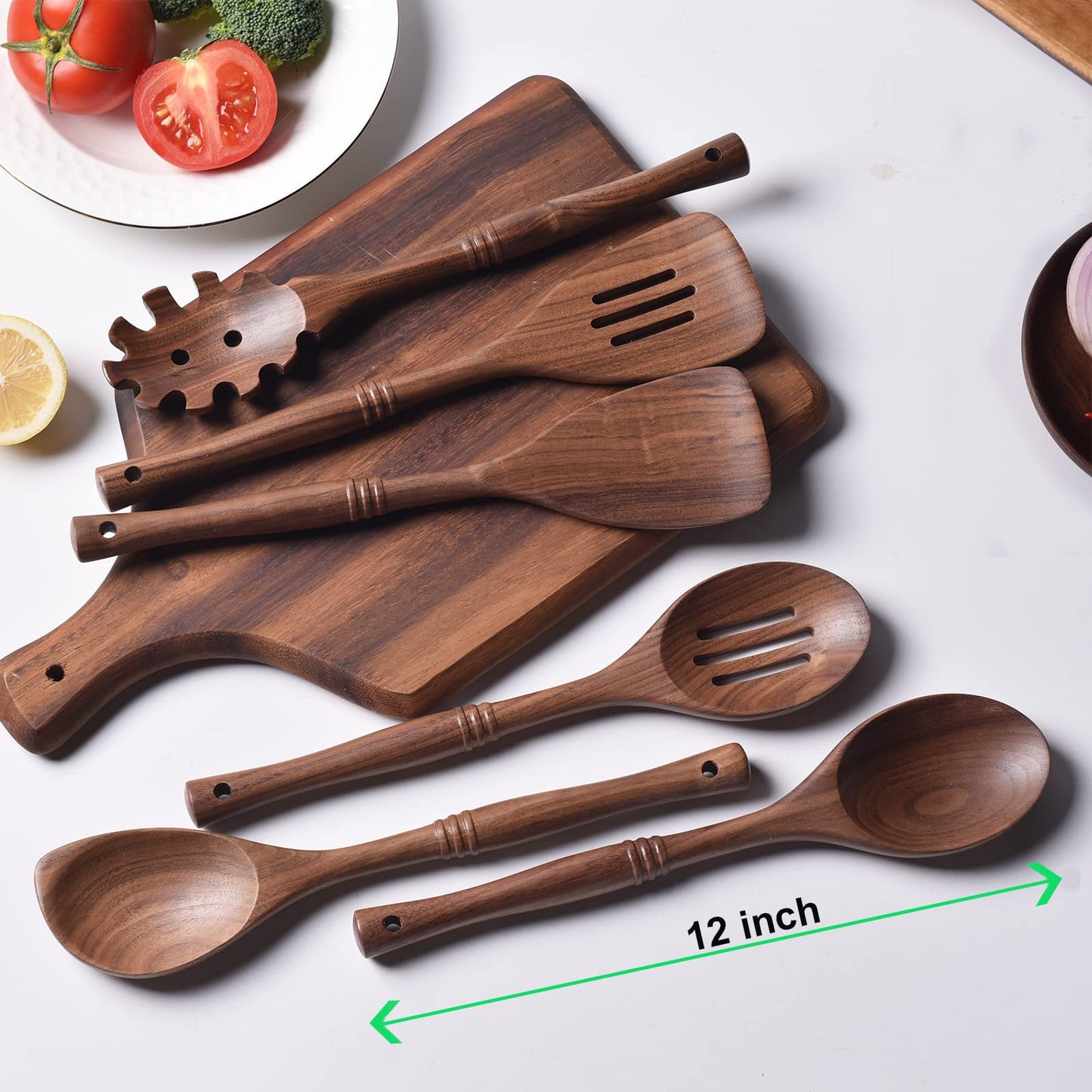 Gudamaye 12 inch Black Walnut Wooden Utensils - 6 Pcs Crafting Spoon Set for Cooking