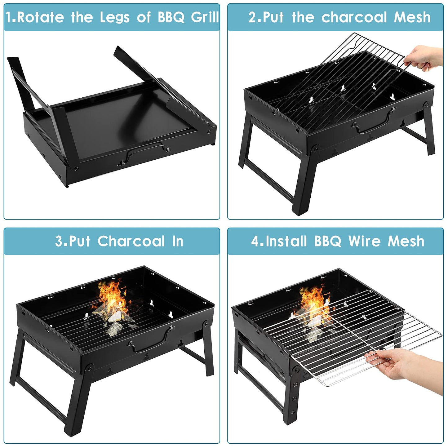 Uten Charcoal Grill, BBQ Grill Folding Portable Lightweight smoker Grill (Medium)