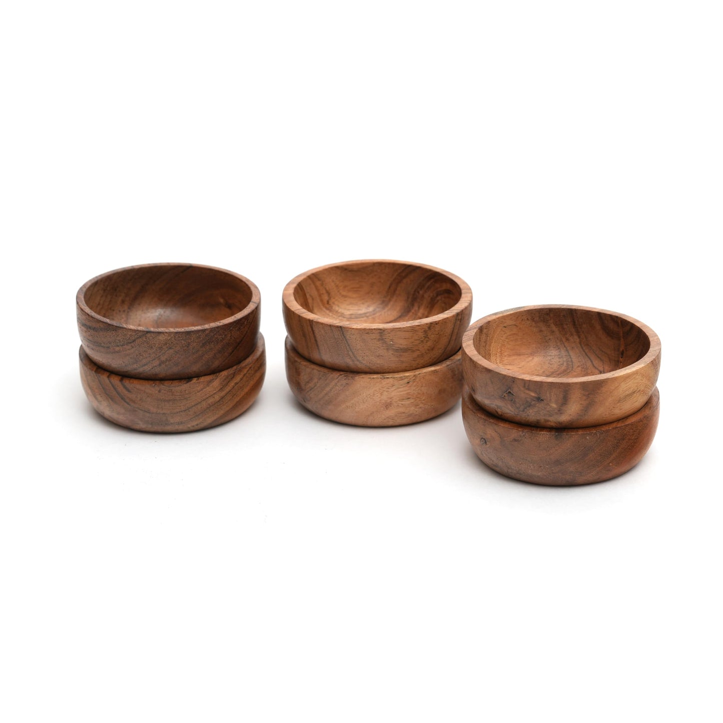 WEBHUSHI Acacia Wood Bowls: Handcrafted, Rustic, 6 Bowls of 3.75-inch, 0.25 liters Capacity Each