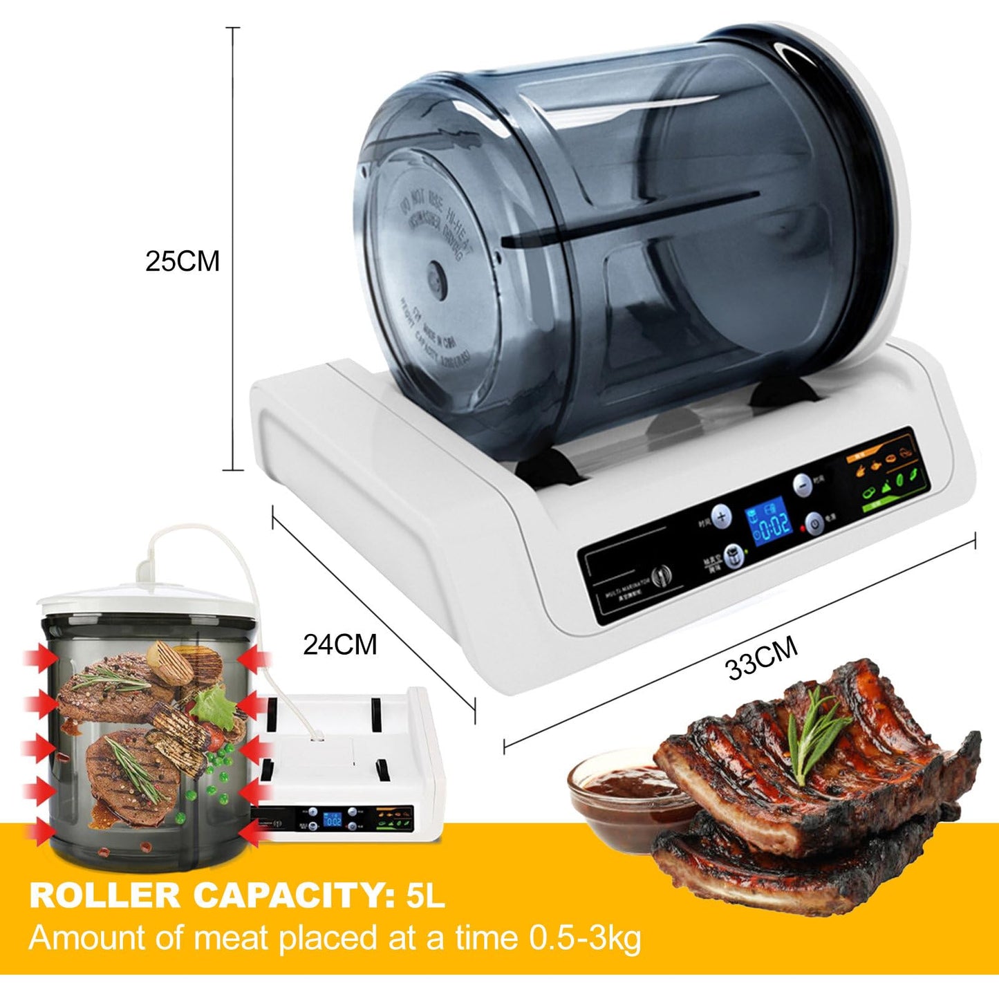 Vdniduir Commercial Vacuum Meat Tumbler Marinating Machine,Hamburger Pickling Machine, for Chicken/Beef/Bacon,Meat & Vegetable