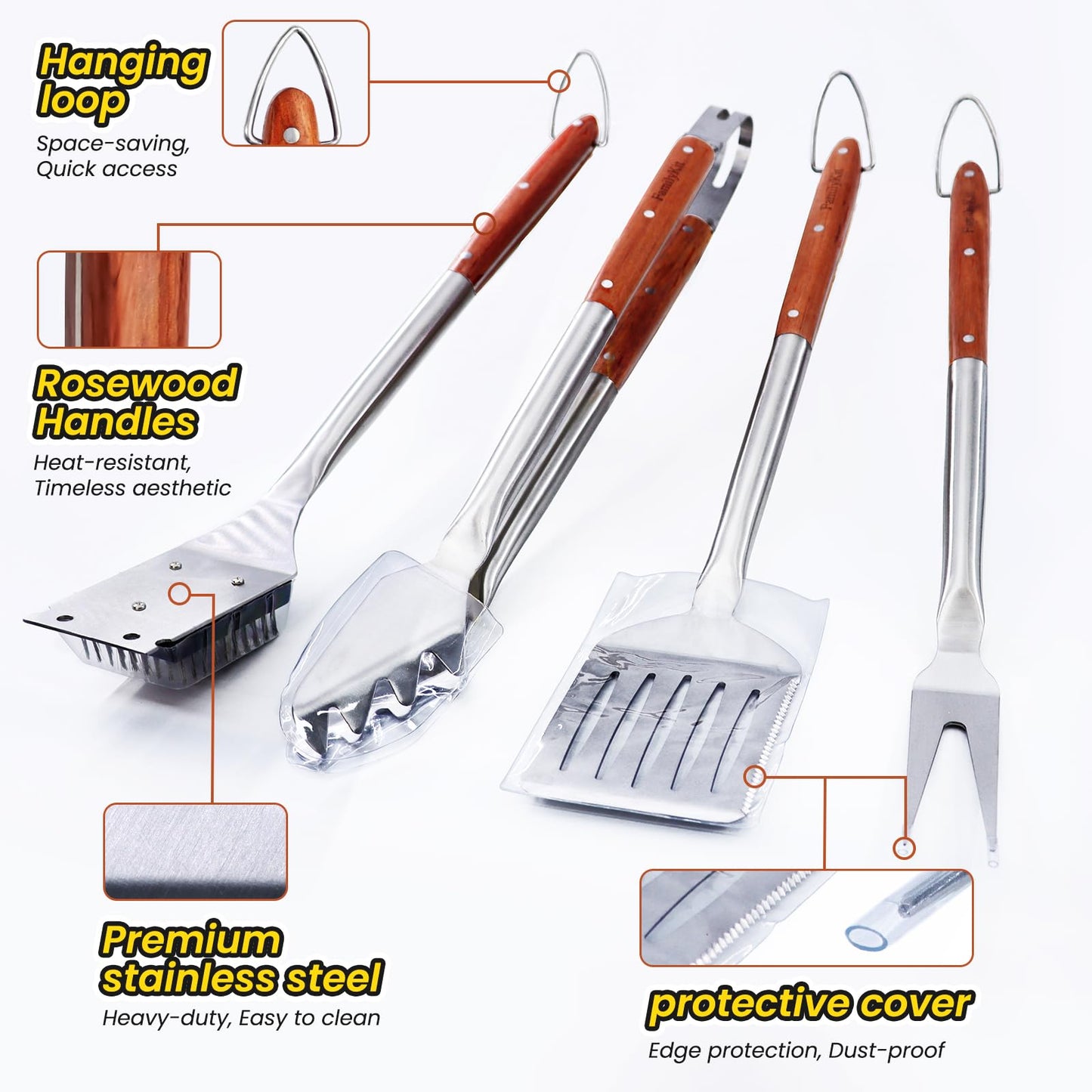 Grilling Accessories - 4Pcs BBQ Grilling Tools Set, Heavy Duty Rose Wooden Barbecue Grill Tools Kit for Outdoor Grill, Flat Top Griddle Accessories Kit for Blackstone, BBQ Gift for Men and Women