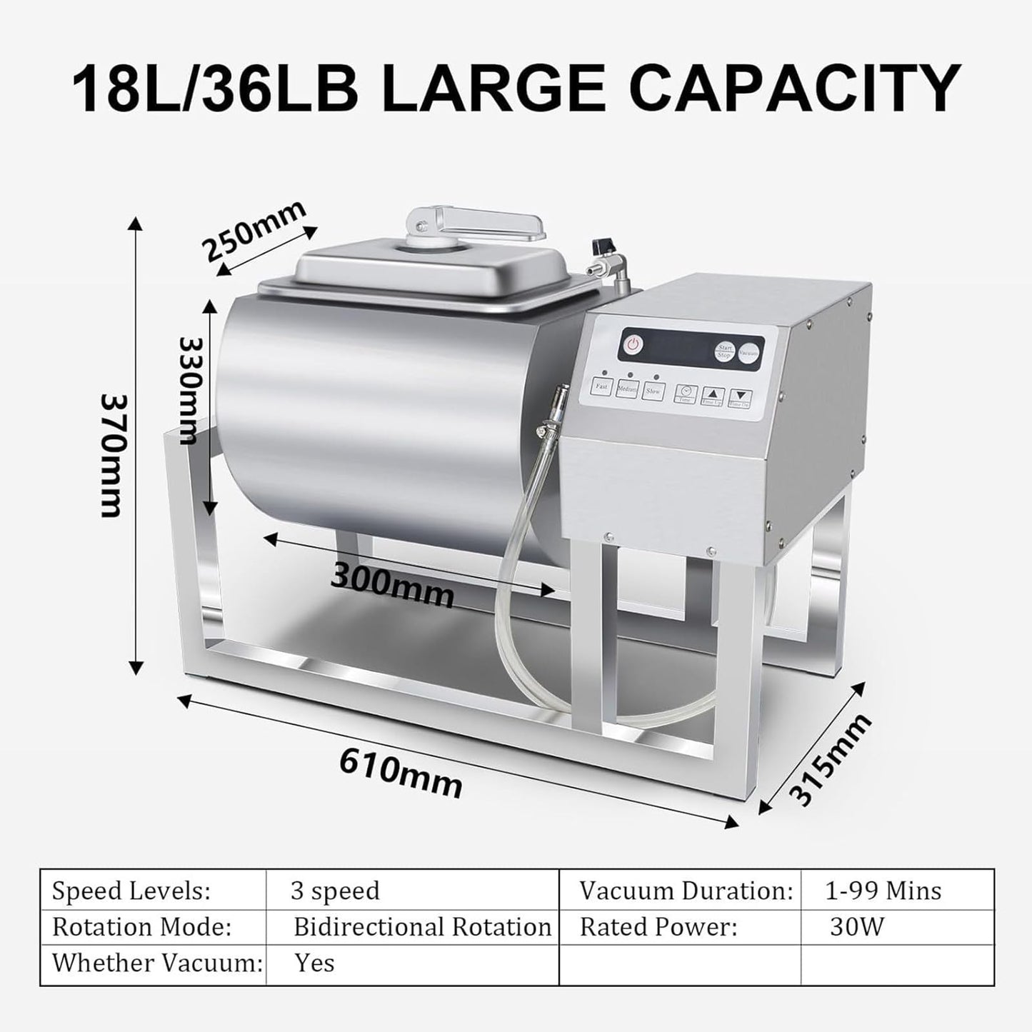 Meat Tumbler Marinator, 36lb/18L Vacuum Tumbler Marinating Machine, Vegetable Marinating Machine Three-Speed Bidirectional Rotation Rapid Catering Food Processing For Burger Shop