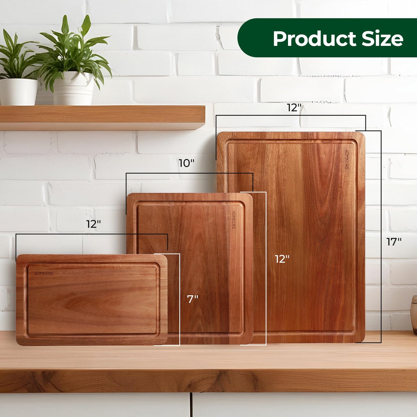 Acacia Wood Cutting Boards for Kitchen, Solid Wooden Cutting Board Set of 3, Charcuterie Board, Large Chopping Board for Meat, Cheese, Fruit, Vegetables