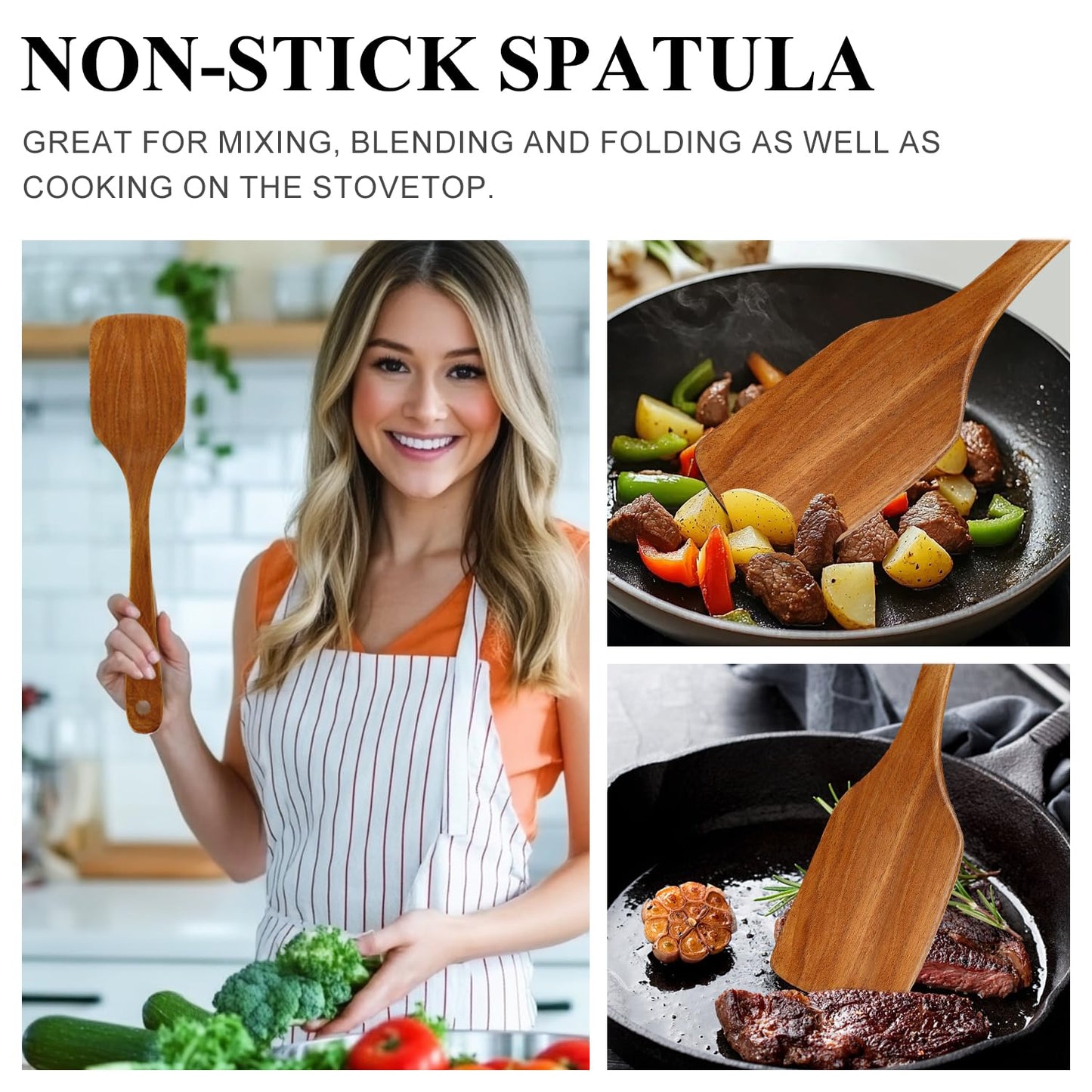 12 Inch Acacia Wood Spatula for Cooking Utensils Slotted Turner Best Non Toxic Spatulas Nonstick Flat Teak Wooden Spatula for Kitchen Use, Frying, Eggs, Pancakes Cooking Spatula Set Bamboo Utensil