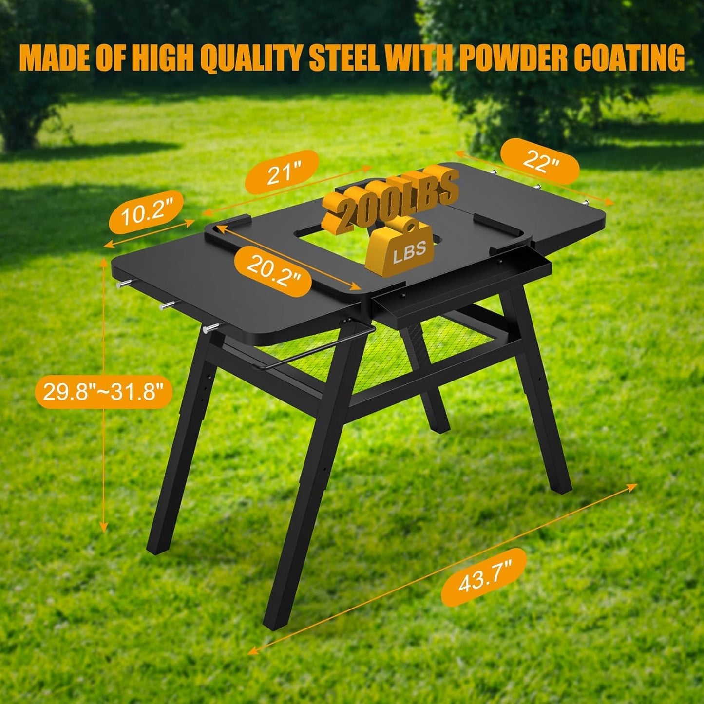 BBQ-PLUS Grill Stand for Ninja Woodfire Outdoor Grills, Portable Adjustable Grill Cart for Ninja OG700 OG800 OG900 Series Smoker Blackstone 17" Griddle,Folding Table with Shelf
