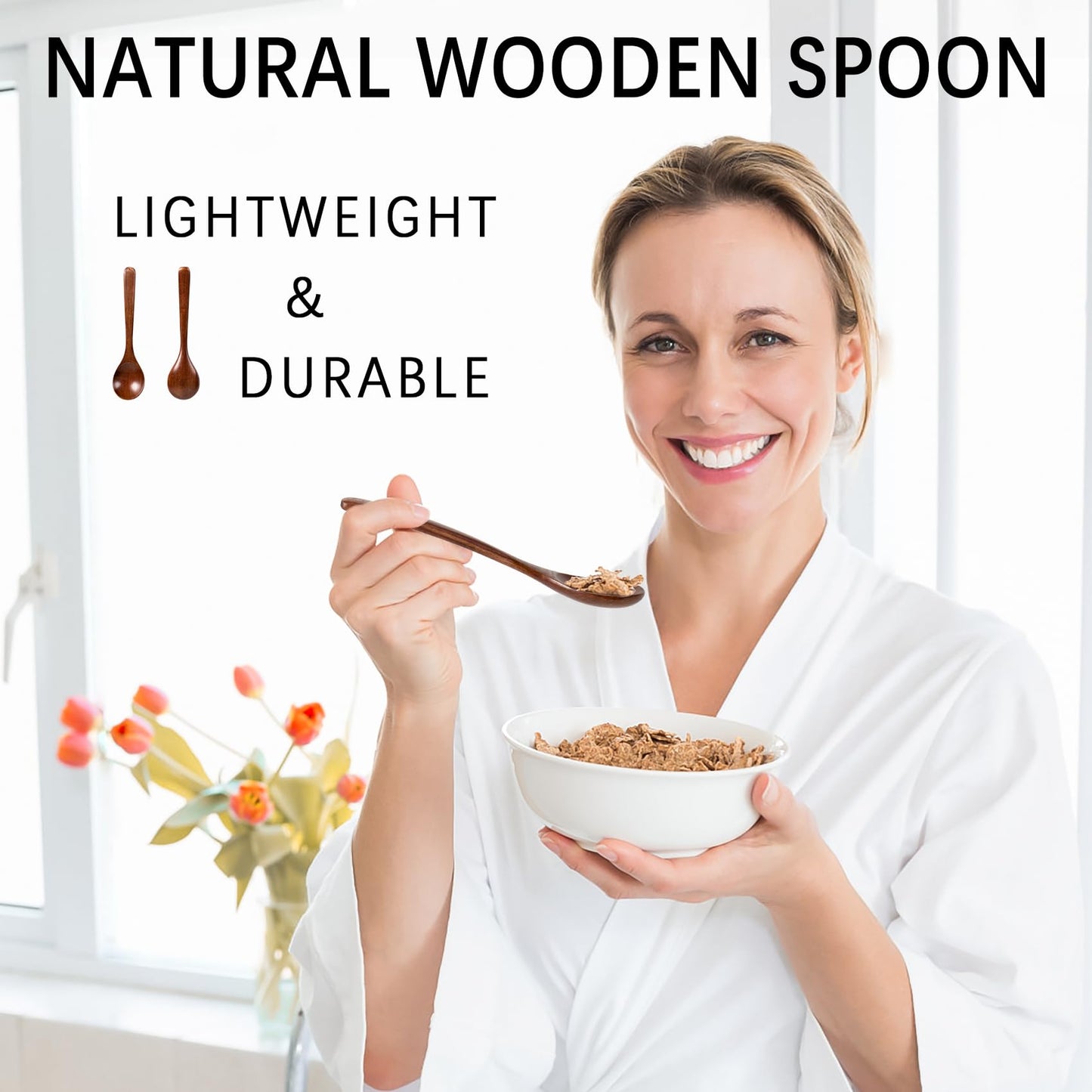 Hefild 7 PCS Wooden Spoons for Eating, 7 inch Wooden Honey Spoons for Tea, Wood Teaspoons for Stirring Coffee, Hard Wood Table Spoon for Cooking, Small Serving Spoon for Soup, Desserts & Cereal