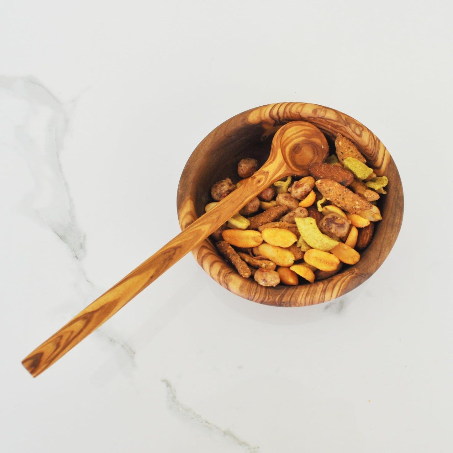 Naturally Med Olive Wood Long-Handle Spoon - 8" Multi-Purpose Cocktail, Tea, Cooking Spoon. Handmade in Tunisia