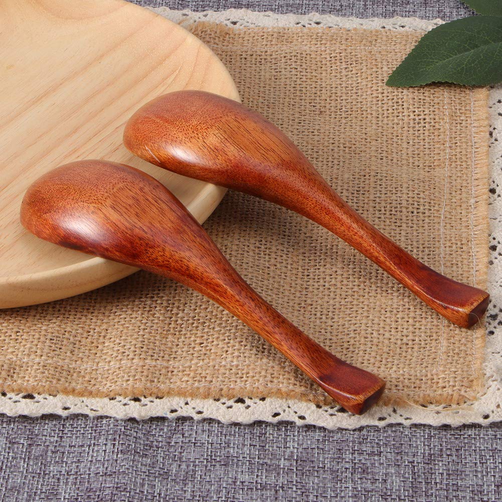 2PCS Wooden Spoons for Eating, Wooden Serving Spoons Wooden Soup Spoons Short Handle Chinese Soup Spoons Asian Wooden Spoons for Soup, Coffee, Salad Desserts, Chips, Snacks, Cereal, And Fruit