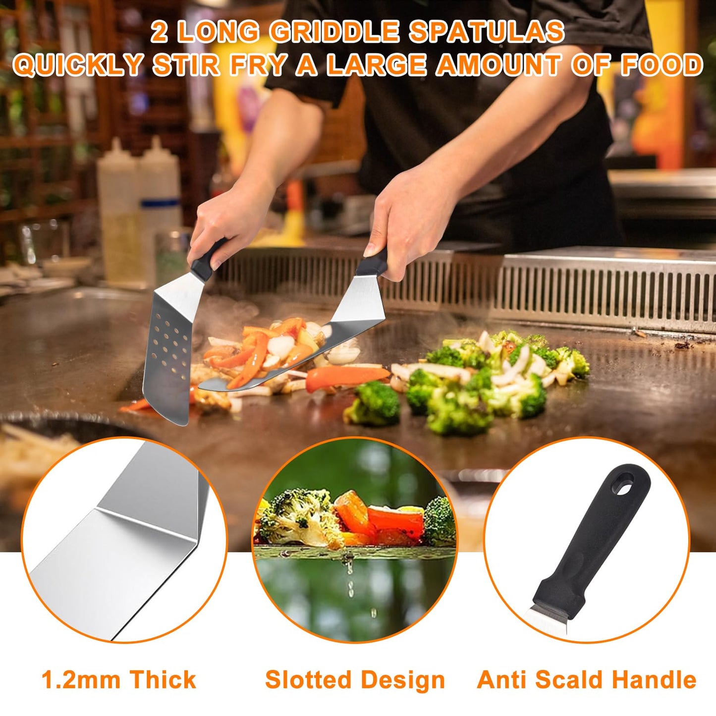 Latiret Griddle Accessories Kit, 24Pcs Grilling Accessories Set for Blackstone and Camp Chef, Flat Top Griddle Accessories Set with Scraper, Enlarged Spatulas, Basting Cover, White Elephant Gifts