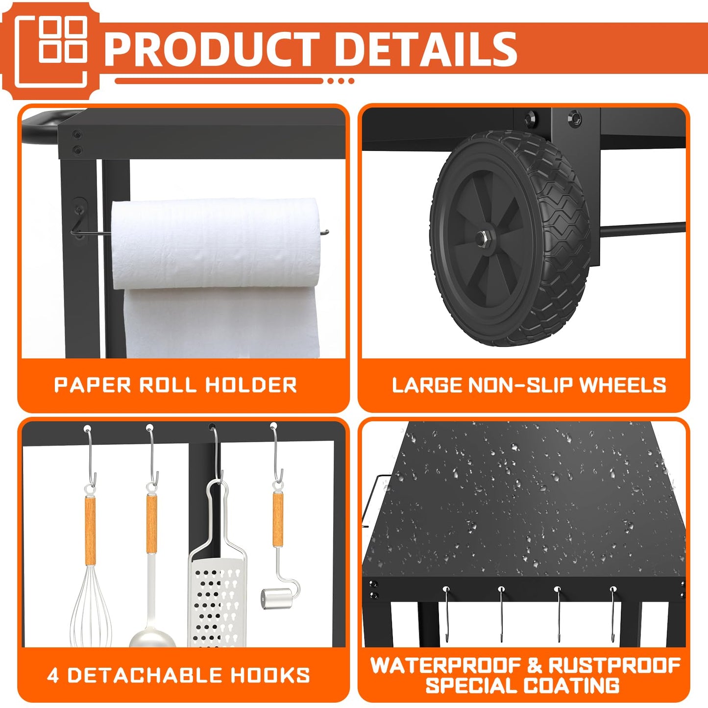 32x20IN Double-Shelves Grill Table, Outdoor Grill Cart for Blackstone Griddle, Movable Pizza Oven Table Cart for Outside Patio, Kitchen Cooking Food Prep Table for Party