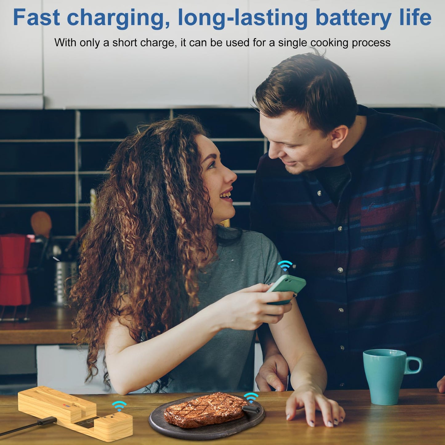 Wireless Meat Thermometer Bluetooth with Ceramics Probe for Grilling/Cooking Waterproof Digital Oven Food Thermometer with 600Ft Range Perfect for BBQ/Air Fryer Compatible with iOS & Android Smart App