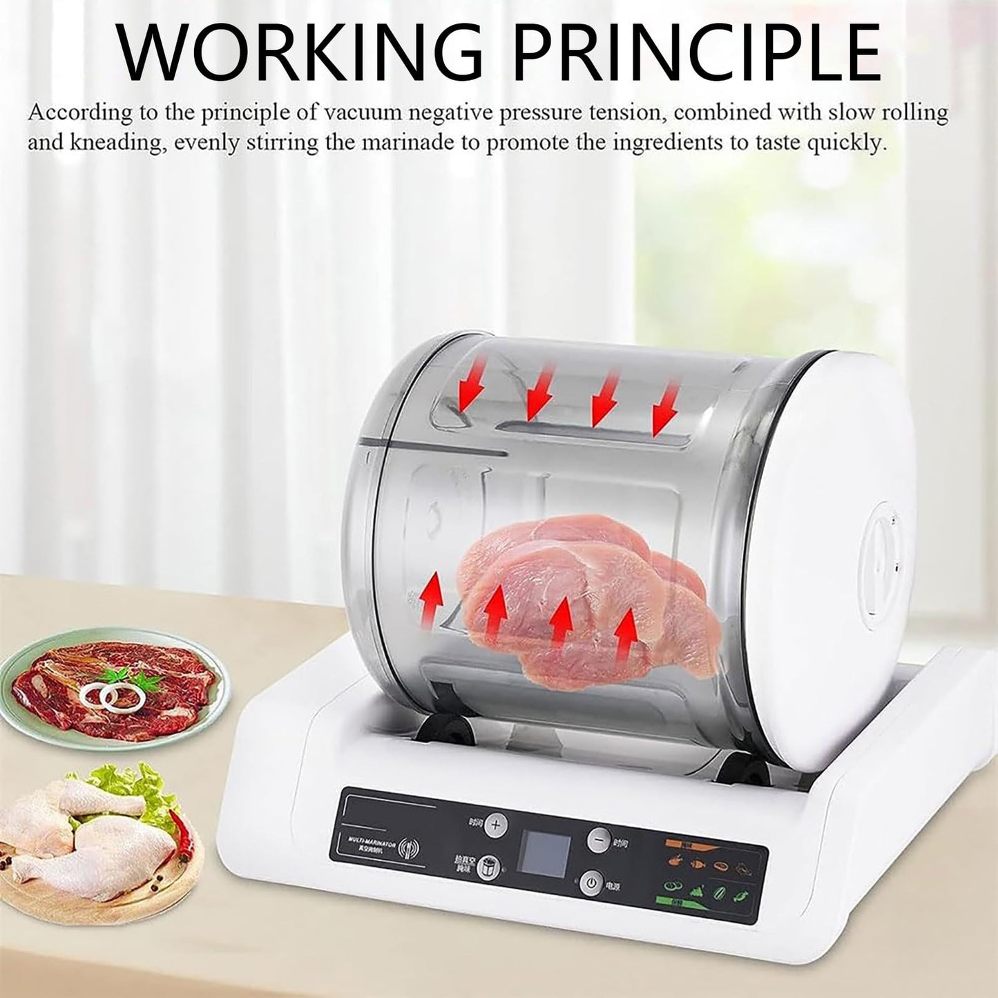 Commercial Vacuum Tumbler Marinating Machine for Meat&Vegetable, 5 L Large Capacity Pickling Barrel & 0-10h Timer Setting, for Beef Pork Mutton Chicken