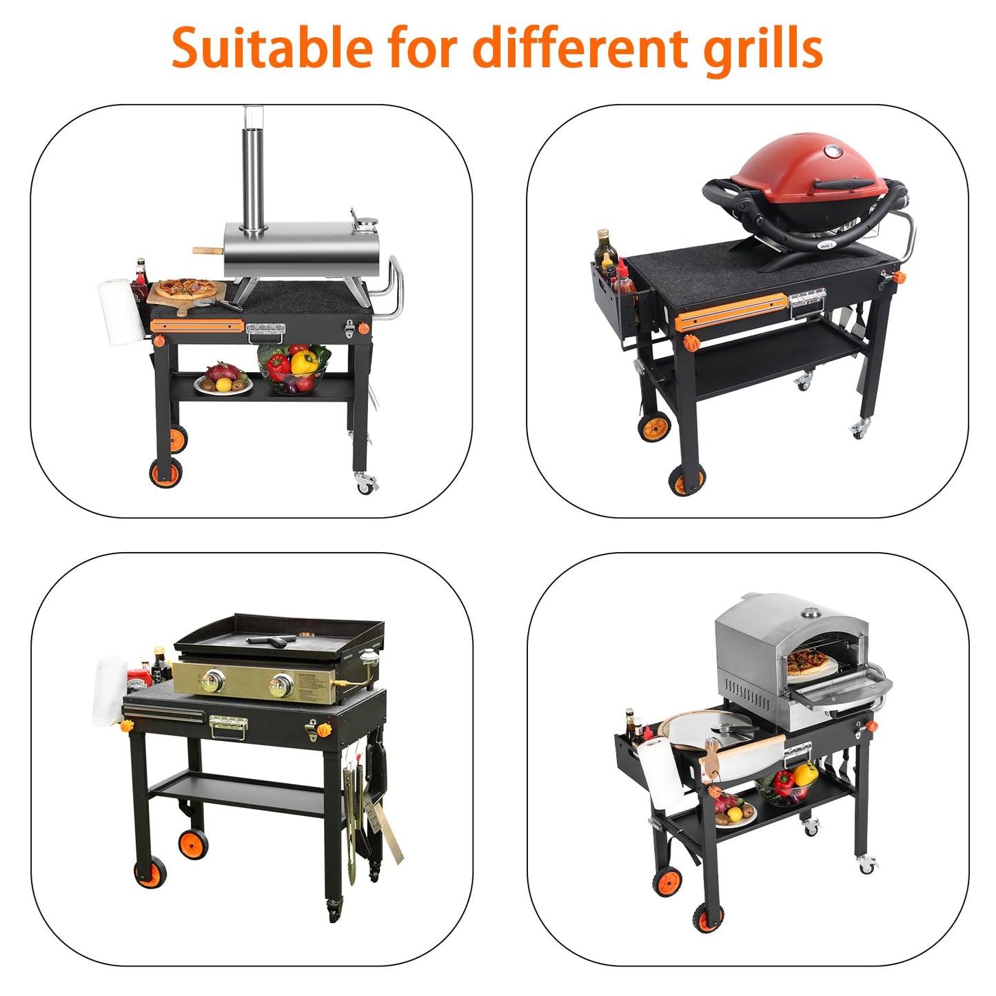 JiRiCHMi Blackstone Griddle Stand, Portable Outdoor Grill Table, Foldable Grill Cart With Wheels Fit 22 Inch or 17 Inch, Camping Folding Pizza Oven Tables Fit Ninja Grill and Weber,Blackstone Table