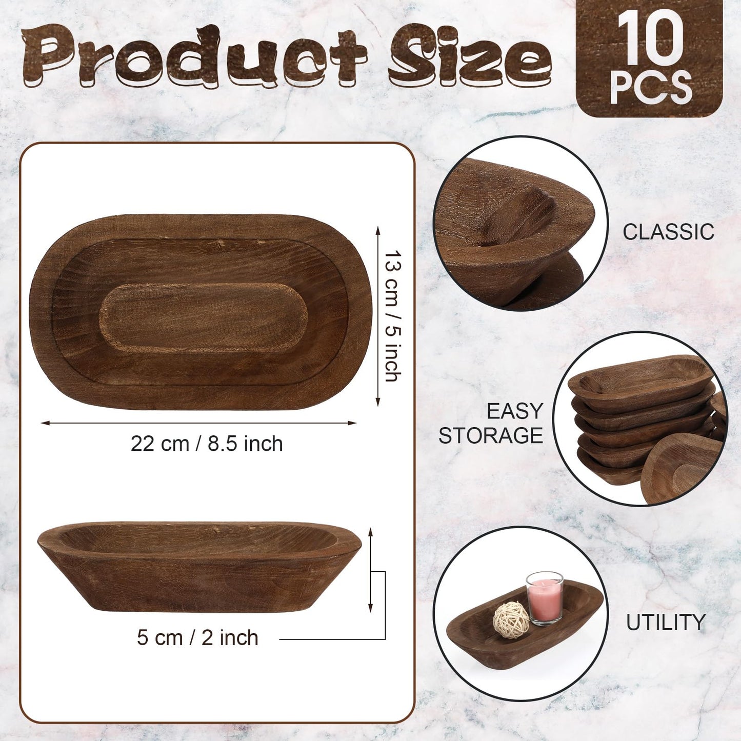 Nuogo 10 Pack Wooden Dough Bowls Bulk Rustic Dough Bowls for Wedding DIY Candle Home Crafts Making Farmhouse Fruits Supplies Decoration(8.5 Inches,Brown)