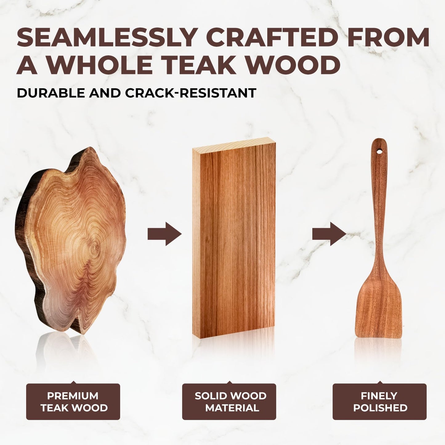 AIUHI Wooden Kitchen Utensils Set, No Scratch Wood Spatula and Spoon Set, Teak Wood Cooking Utensils Set for Kitchen Essential Tools 10 Pieces