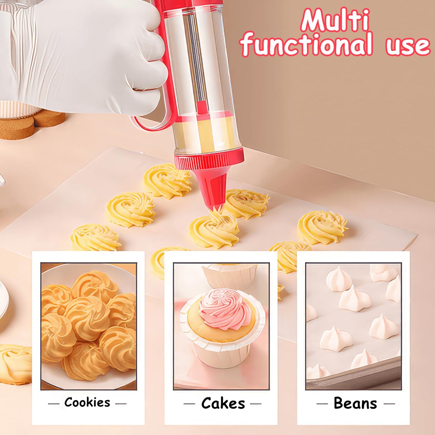 Blingbin Icing Decoration Gun Set, Dessert Decorating Syringe Set, Cupcake Frosting Filling Injector with 6 Icing Nozzles for Cake Cookies Decoration Kitchen Baking Christmas Gift for Baking Lover-Red