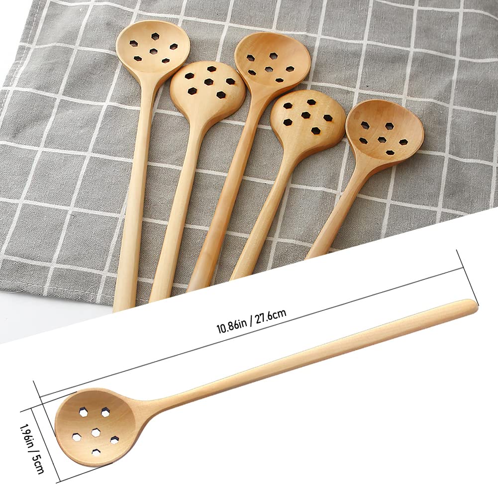 1 Pieces Olive Wooden Spoon,11 Inches Korean Style Long Handle Wooden Round Slotted Spoons for Jam Olive