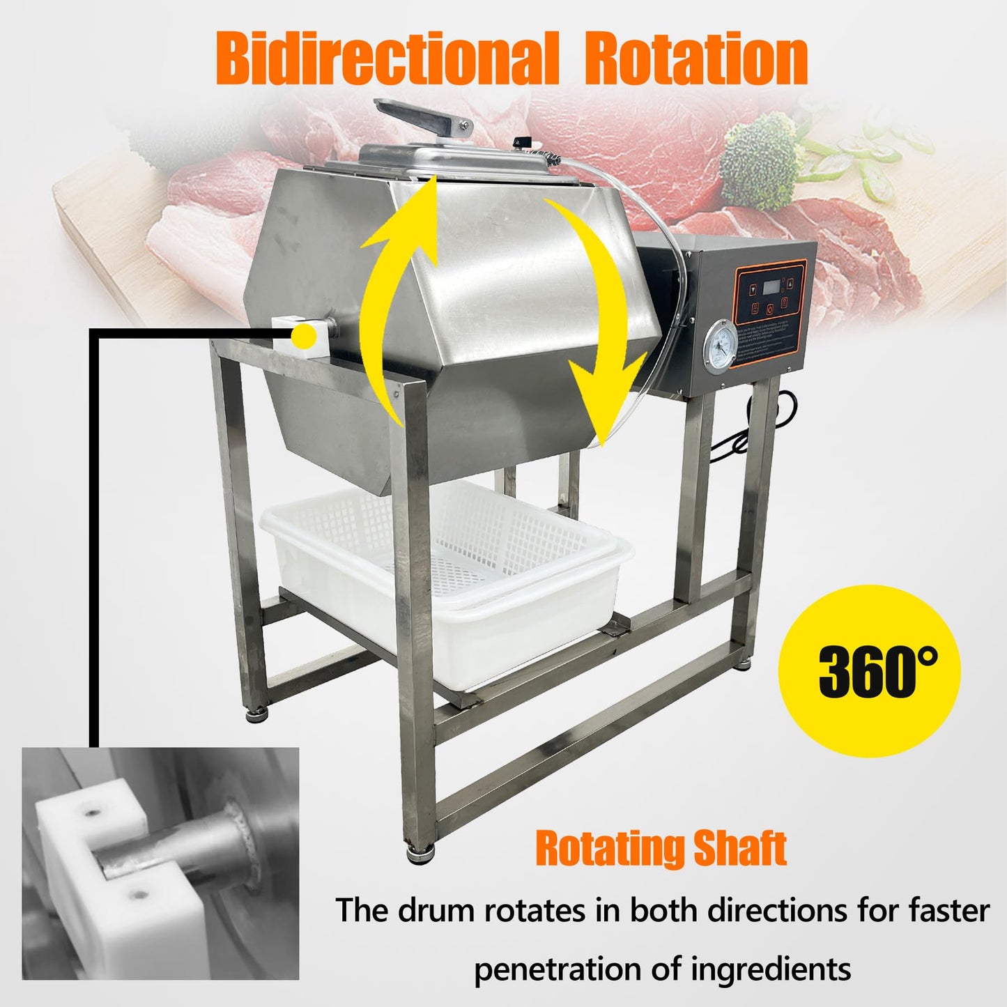 TECHTONGDA Meat Tumbler Marinator 42L Vegetable Tumbler Marinating Machine, Food Vacuum Curing Machine with Timing Controlled, Bidirectional Rotation, Fast Marination for Professional Kitchens